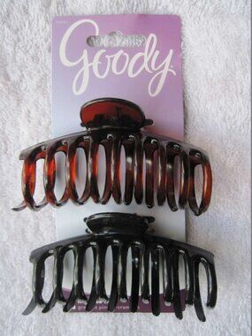 2 Goody Classic Slideproof Medium Black Tortoise Plastic Hair Jaw Claw Clip 3.5"
